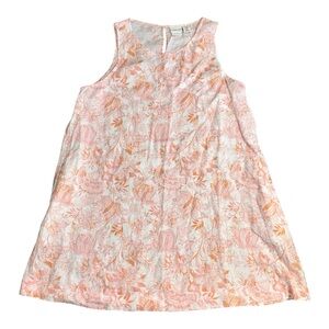 XL Linen Paisley Coral Peach Floral Sleeveless Summer Dress